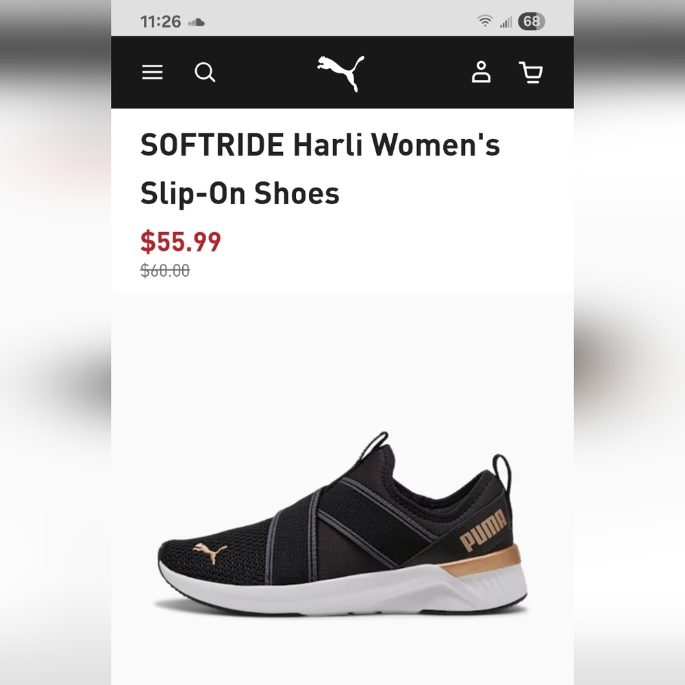 Puma Black and Gold Slip-On Sneakers